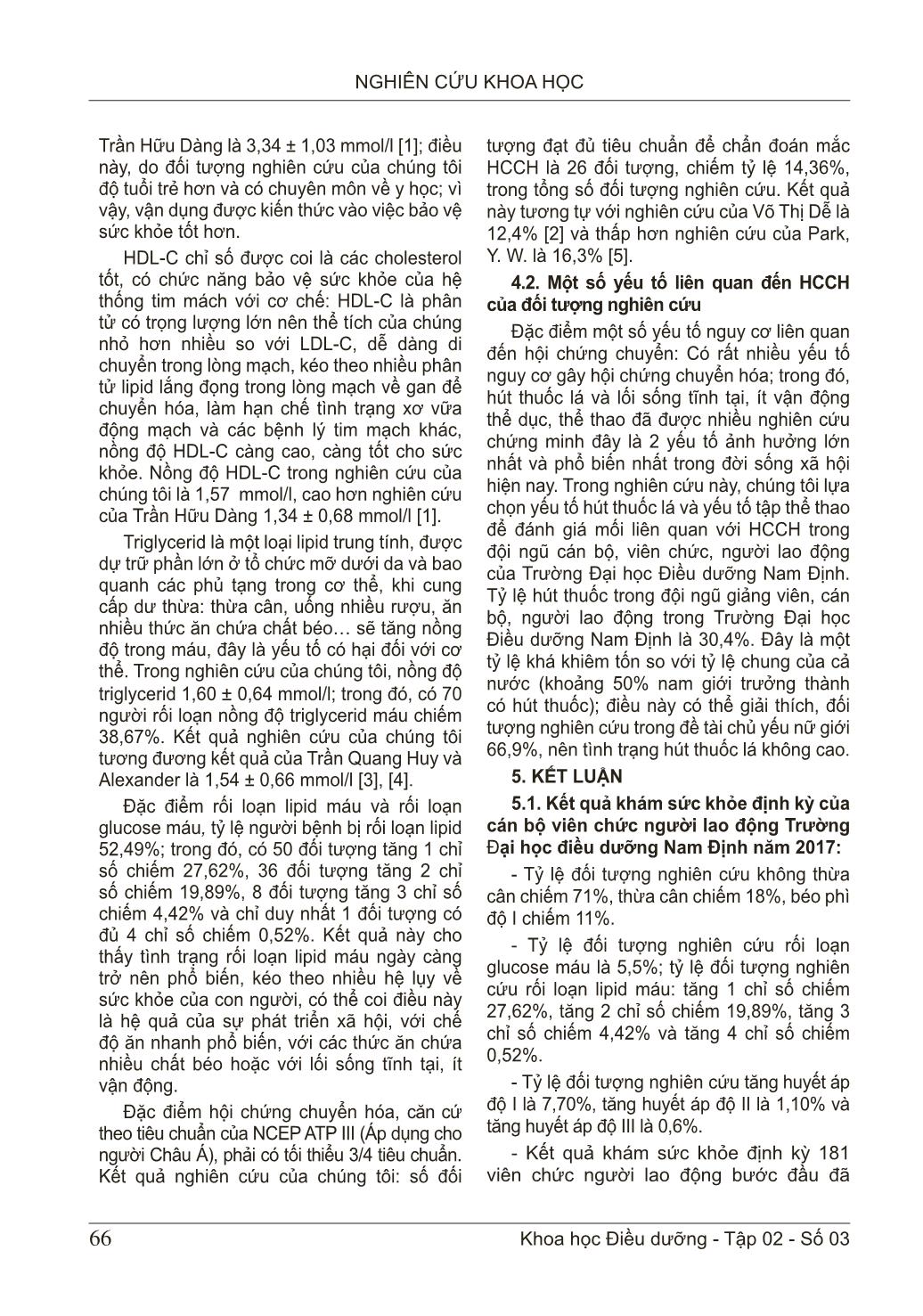 Thực trạng và một số yếu tố liên quan đến hội chứng chuyển hóa của cán bộ, viên chức Trường Đại học Điều dưỡng Nam Định năm 2017 trang 6