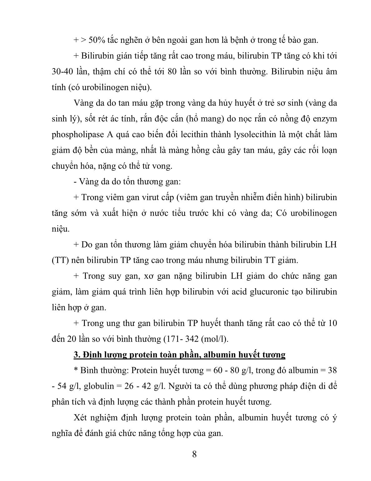 Bài giảng Xét nghiệm sinh hóa: Các xét nghiệm thông thường đánh giá chức năng gan trang 8