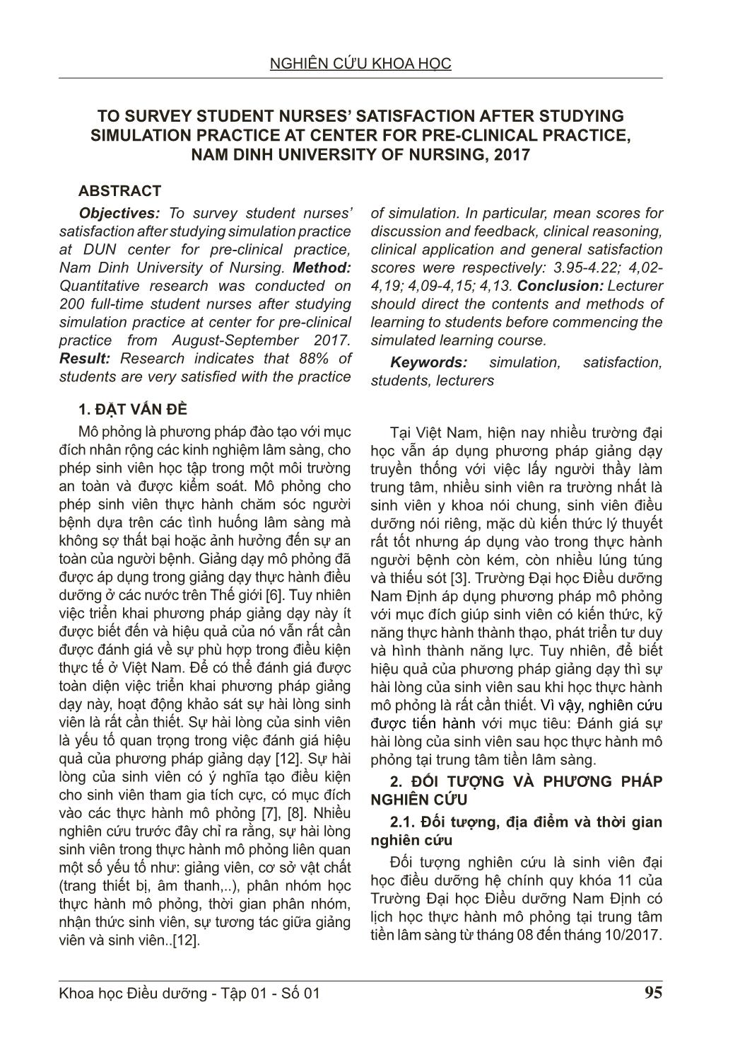 Khảo sát sự hài lòng của sinh viên điều dưỡng sau học thực hành mô phỏng tại trung tâm tiền lâm sàng Trường Đại học Điều dưỡng Nam Định, năm 2017 trang 2