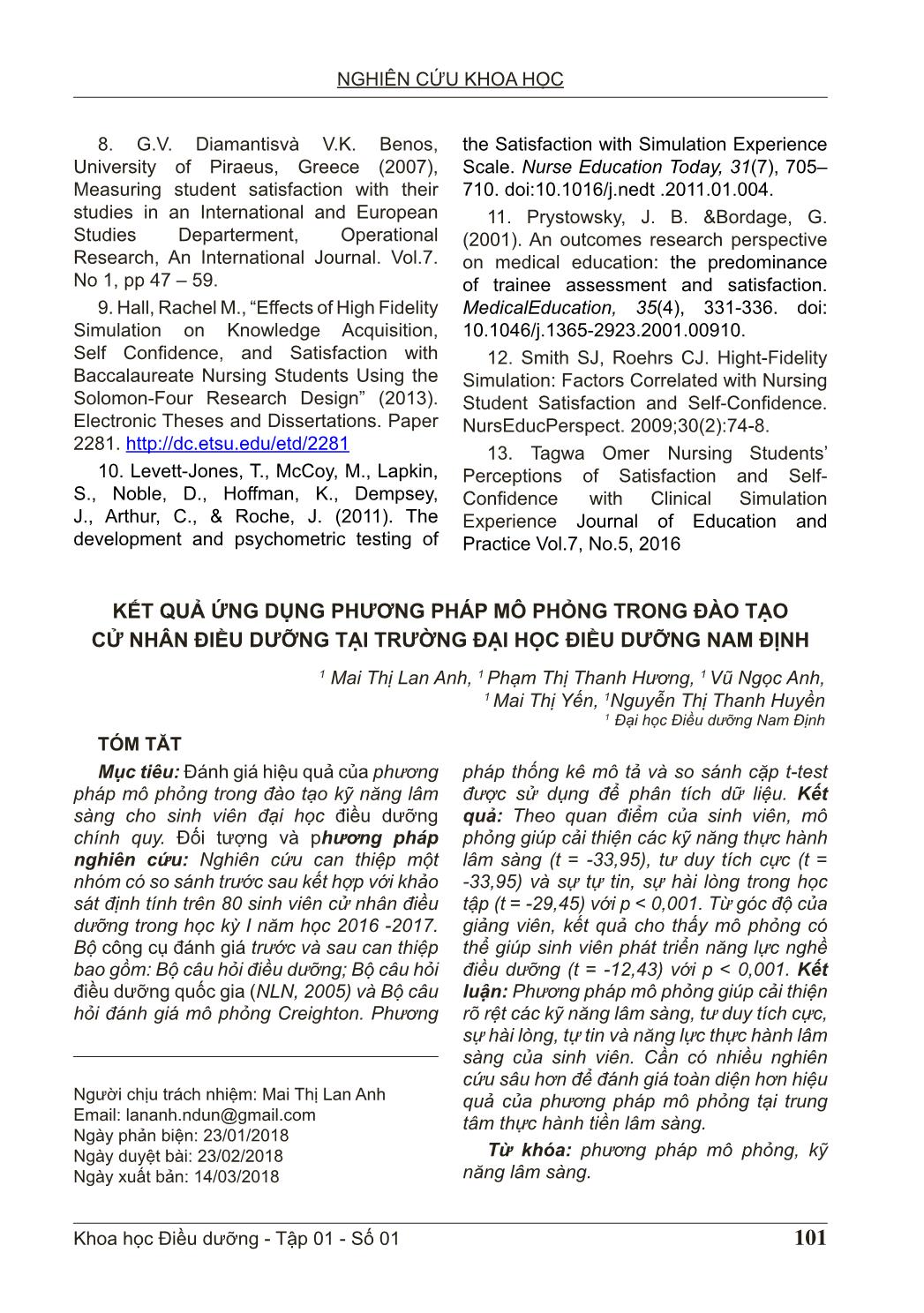 Kết quả ứng dụng phương pháp mô phỏng trong đào tạo cử nhân điều dưỡng tại Trường Đại học Điều dưỡng Nam Định trang 1