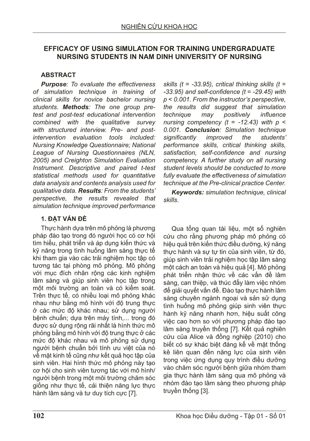 Kết quả ứng dụng phương pháp mô phỏng trong đào tạo cử nhân điều dưỡng tại Trường Đại học Điều dưỡng Nam Định trang 2