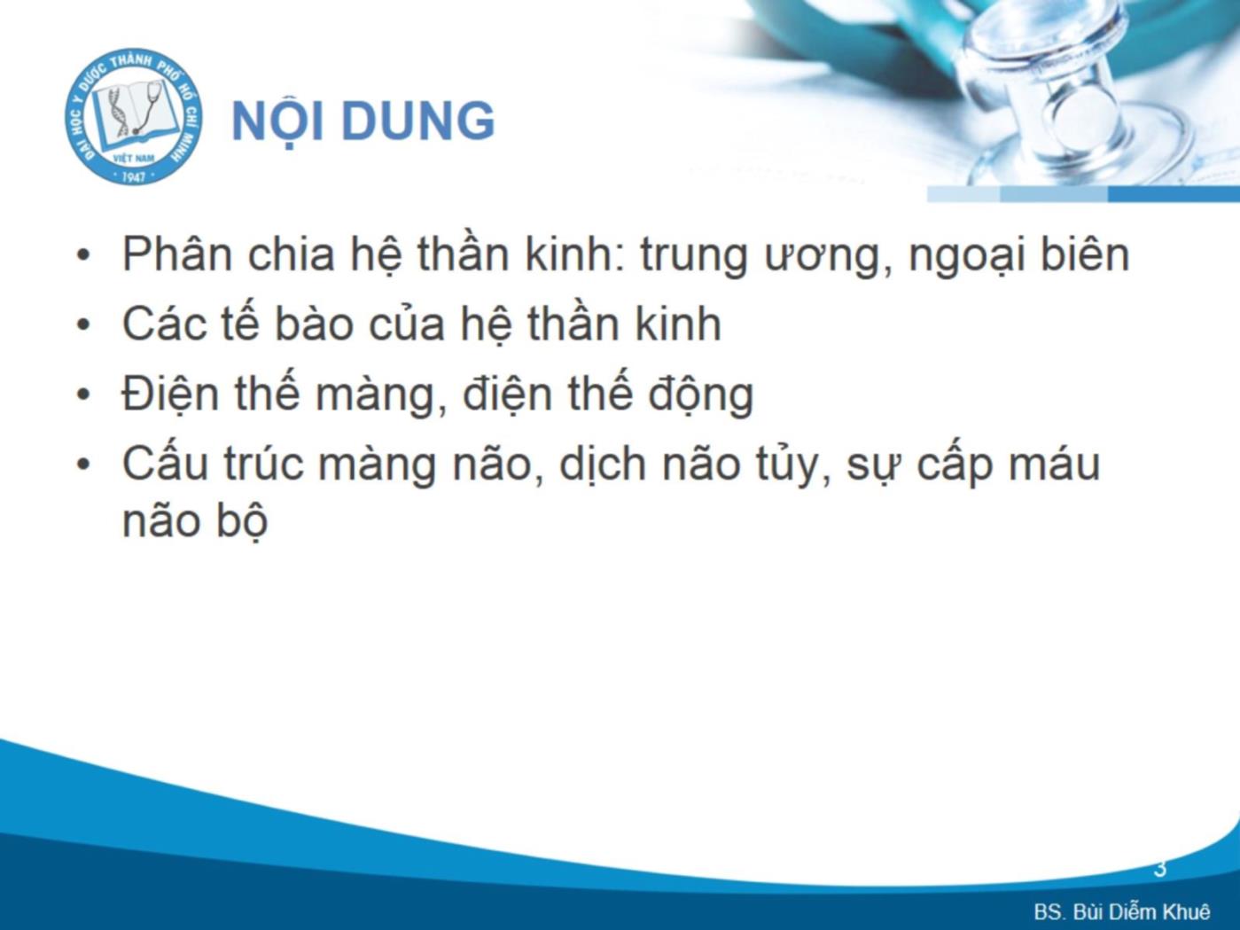 Bài giảng Cấu trúc và chức năng của hệ thần kinh - Bùi Diễm Khuê trang 3