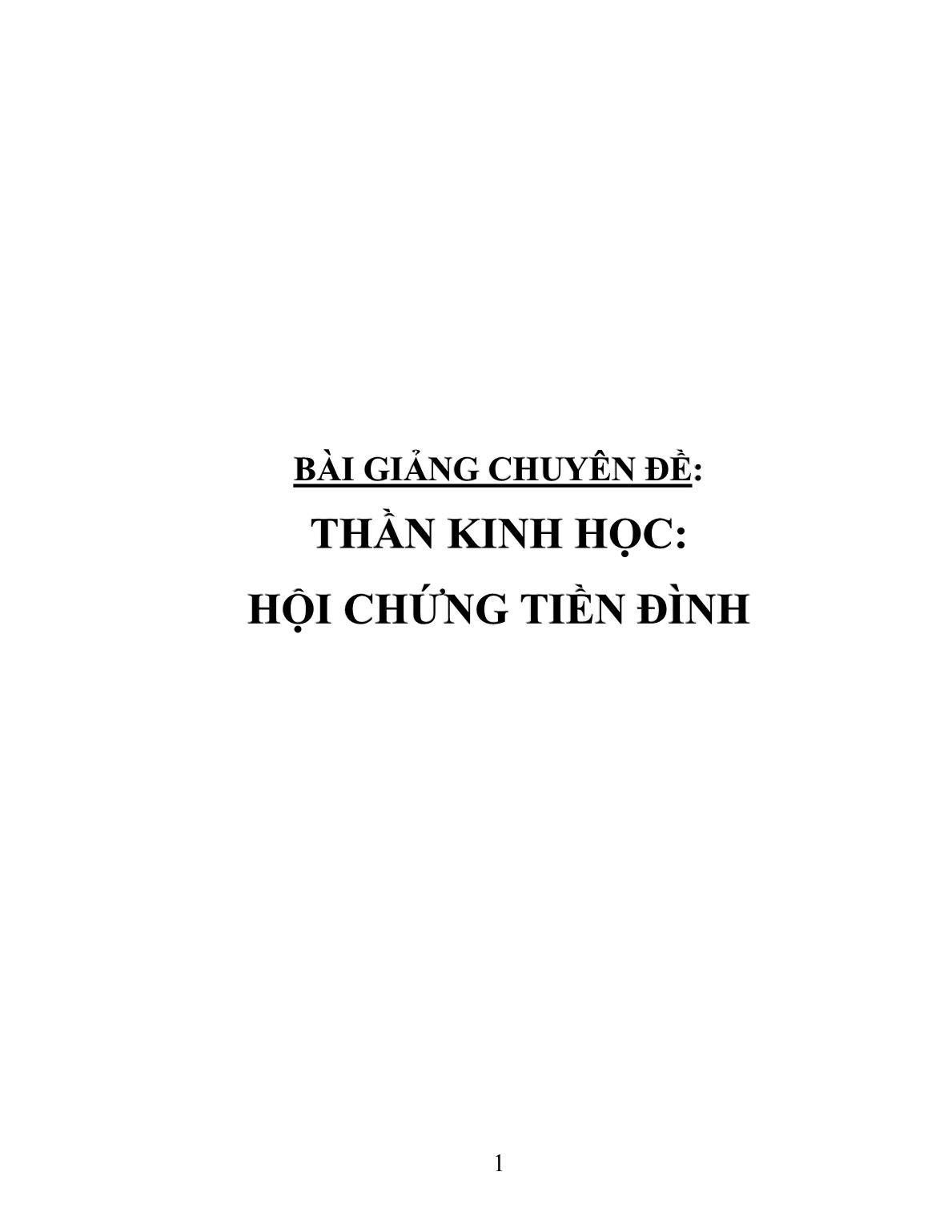 Bài giảng Thần kinh học: Hội chứng tiền đình trang 1