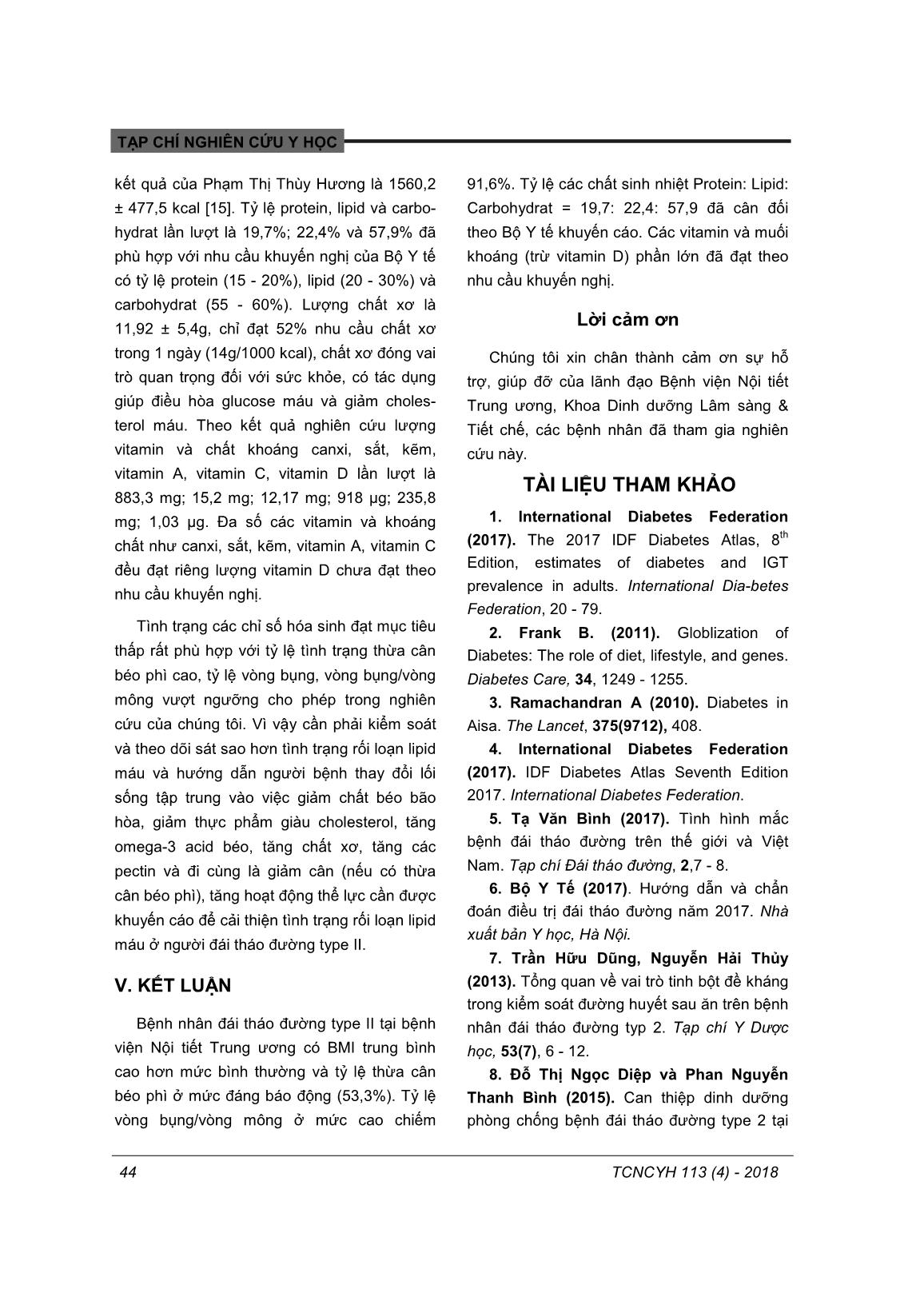 Tình trạng dinh dưỡng và một số yếu tố liên quan ở bệnh nhân đái tháo đường type II khi nhập viện tại Bệnh viện Nội tiết Trung ương, năm 2017 - 2018 trang 7