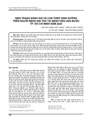 Hiện trạng đánh giá và can thiệp dinh dưỡng trên người bệnh nội trú tại bệnh viện ung bướu TP. Hồ Chí Minh năm 2020