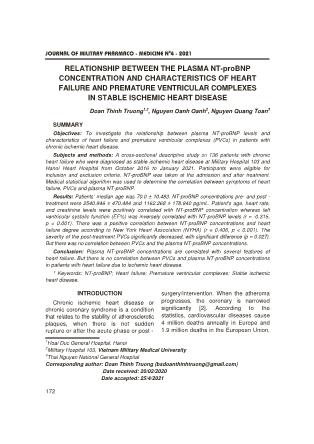 Relationship between the plasma nt-Probnp concentration and characteristics of heart failure and premature ventricular complexes in stable ischemic heart disease