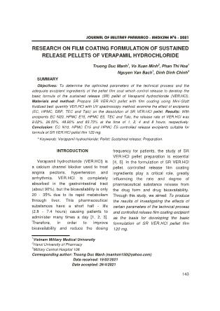 Research on film coating formulation of sustained release pellets of verapamil hydrochloride