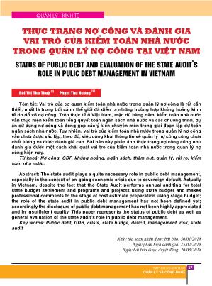 Thực trạng nợ công và đánh gia vai trò của kiểm toán nhà nước trong quản lý nợ công tại Việt Nam