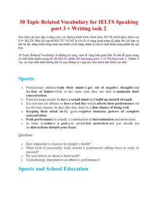 30 Topic Related Vocabulary for IELTS Speaking part 3 + Writing task 2