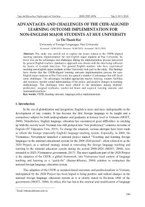 Advantages and challenges of the cefr - Aligned learning outcome implementation for non - English major students at hue university