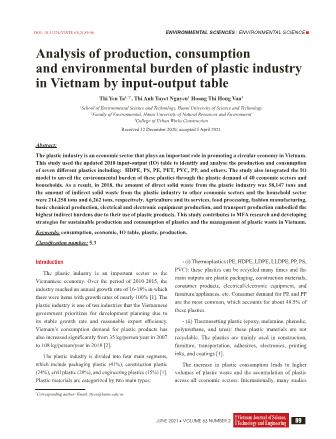 Analysis of production, consumption and environmental burden of plastic industry in Vietnam by input-Output table