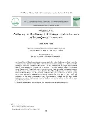 Analyzing the Displacement of Horizon Geodetic Network at Tuyen Quang Hydropower