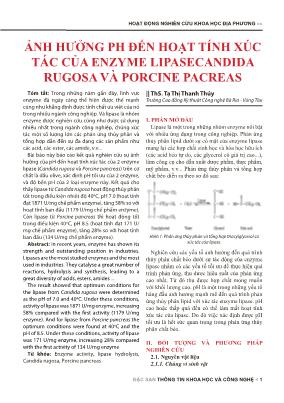 Ảnh hưởng ph đến hoạt tính xúc tác của enzyme lipasecandida rugosa và porcine pacreas