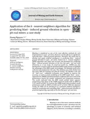 Application of the k - Nearest neighbors algorithm for predicting blast - induced ground vibration in open - pit coal mines: a case study