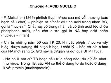 Bài giảng Hóa sinh đại cương - Chương 4: Acid nucleic