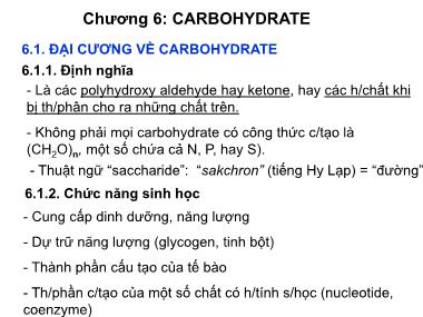 Bài giảng Hóa sinh đại cương - Chương 6: Carbohydrate