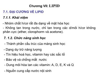 Bài giảng Hóa sinh đại cương - Chương 7: Lipid
