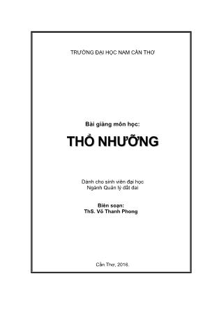Bài giảng Thổ nhưỡng - Võ Thanh Phong
