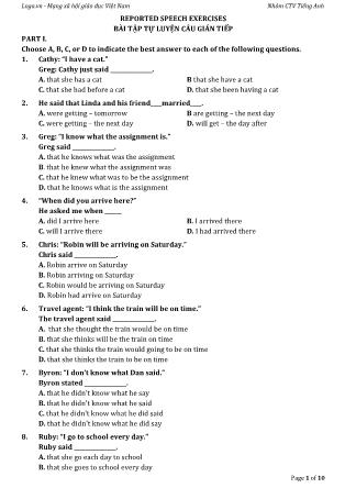 Bài tập tự luyện câu gián tiếp trong tiếng Anh
