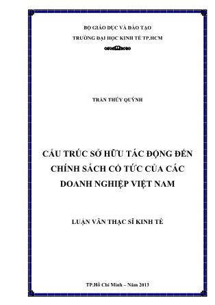 Cấu trúc sở hữu tác động đến chính sách cổ tức của các doanh nghiệp Việt Nam