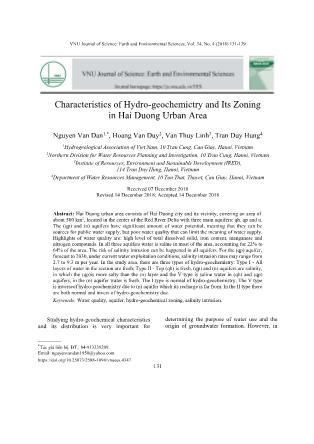 Characteristics of Hydro-Geochemictry and Its Zoning in Hai Duong Urban Area