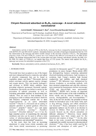 Chrysin flavonoid adsorbed on B12N12 nanocage - A novel antioxidant nanomaterial
