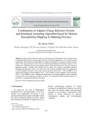 Combination of Adaptive Fuzzy Inference System and Simulated Annealing Algorithm-Based for Malaria Susceptibility Mapping in Daknong Province