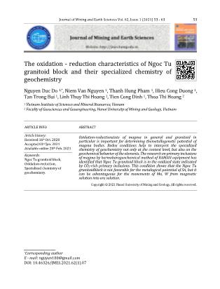 Đặc tính môi trường oxy hóa - khử của granitoid khối Ngọc Tụ và tính chuyên hóa địa hóa của chúng