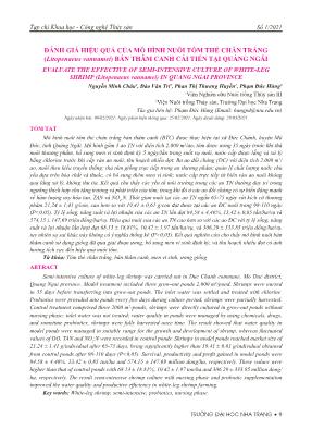 Đánh giá hiệu quả của mô hình nuôi tôm thẻ chân trắng (litopenaeus vannamei) bán thâm canh cải tiến tại quảng ngãi evaluate the effective of semi - Intensive culture of white - leg shrimp (litopenaeus vannamei) in Quang ngai province