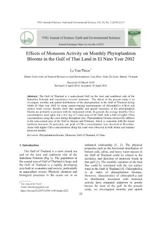 Effects of Monsoon Activity on Monthly Phytoplankton Blooms in the Gulf of Thai Land in El Nino Year 2002