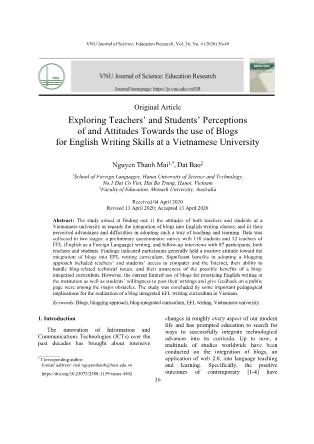Exploring Teachers’ and Students’ Perceptions of and Attitudes Towards the use of Blogs for English Writing Skills at a Vietnamese University