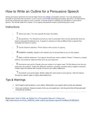 How to write an outline for a persuasive speech
