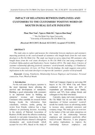 Impact of relations between employees and customers to the customers’ positive word-ofmouth in real estate industry