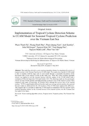 Implementation of Tropical Cyclone Detection Scheme to CCAM Model for Seasonal Tropical Cyclone Prediction over the Vietnam East Sea
