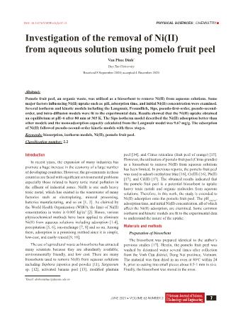 Investigation of the removal of Ni(II) from aqueous solution using pomelo fruit peel