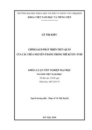 Khóa luận Chính sách phát triển thủy quân của các chúa Nguyễn ở Đàng Trong thế kỉ XVI-XVIII