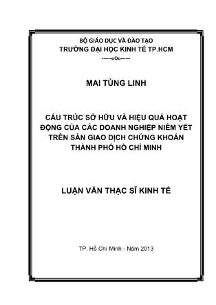 Luận văn Cấu trúc sở hữu và hiệu quả hoạt động của các doanh nghiệp niêm yết trên sàn giao dịch chứng khoán thành phố Hồ Chí Minh