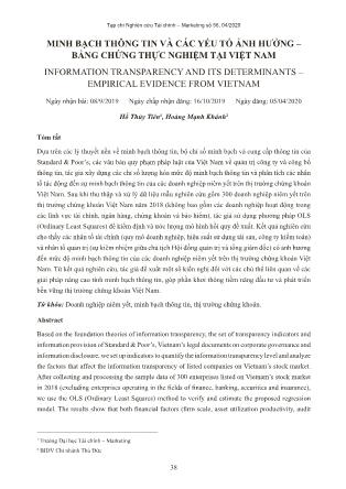 Minh bạch thông tin và các yếu tố ảnh hưởng - bằng chứng thực nghiệm tại Việt Nam