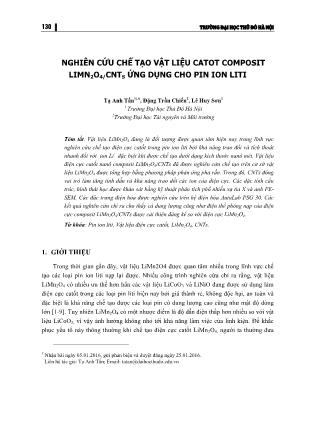 Nghiên cứu chế tạo vật liệu catot composit LIMN₂O₄/CNTˢ ứng dụng cho pin ion liti