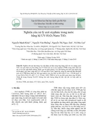 Nghiên cứu xử lý axit styphnic trong nước bằng hệ UV-H₂O₂/Nano TiO₂