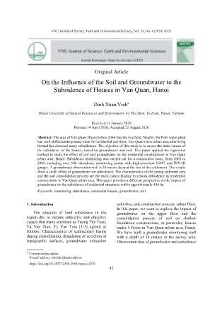 On the Influence of the Soil and Groundwater to the Subsidence of Houses in Van Quan, Hanoi