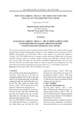 Phân tích Carboxy-delta 9-THC trong mẫu nước tiểu bằng sắc ký lỏng khối phổ (UPLC-MS/MS)