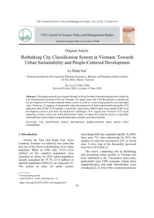 Rethinking City Classification System in Vietnam: Towards Urban Sustainability and People-Centered Development