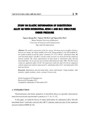 Study on elastic deformation of substitution alloy ab with interstitial atom C and BCC structure under pressure