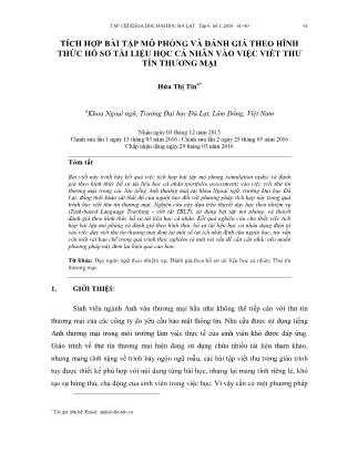 Tích hợp bài tập mô phóng và đánh giá theo hình thúc hò sơ tài liệu học cá nhân vào việc viết thư tín thương mại