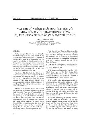 Vai trò của hình thái địa hình đối với mưa lớn ở vùng Bắc Trung Bộ và sự phân hóa giữa Bắc và Nam Đèo Ngang