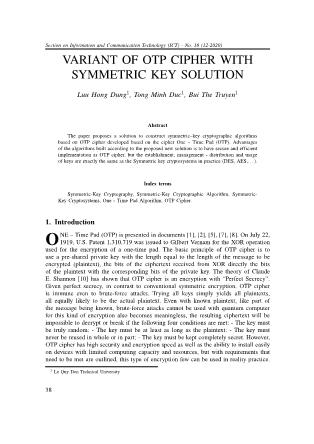 Variant of otp cipher with symmetric key solution