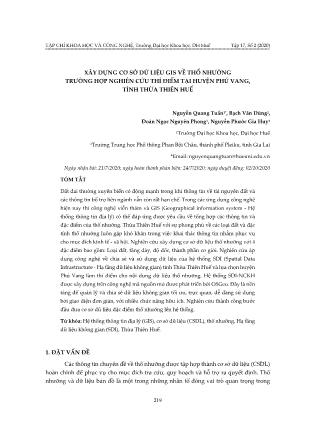 Xây dựng cơ sở dữ liệu GIS về thổ nhưỡng trường hợp nghiên cứu thí điểm tại huyện Phú Vang, tỉnh Thừa Thiên Huế