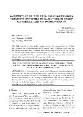 Các thành tố của biều thức chúc và một số mô hình lời chúc trong những bức thư chúc tết của chủ tịch nước cộng hòa xã hội chủ nghĩa Việt Nam từ năm 2000 đến nay