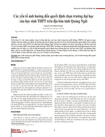 Các yếu tố ảnh hưởng đến quyết định chọn trường đại học của học sinh THPT trên địa bàn tỉnh Quảng Ngãi
